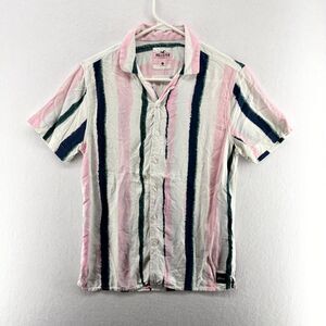 Hollister Light‎ Pink, White Short Sleeved Button Down Mens Size XS